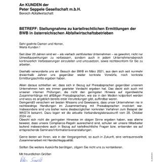 Stellungnahme zu kartellrechtlichen Ermittlungen Stellungnahme zu kartellrechtlichen Ermittlungen